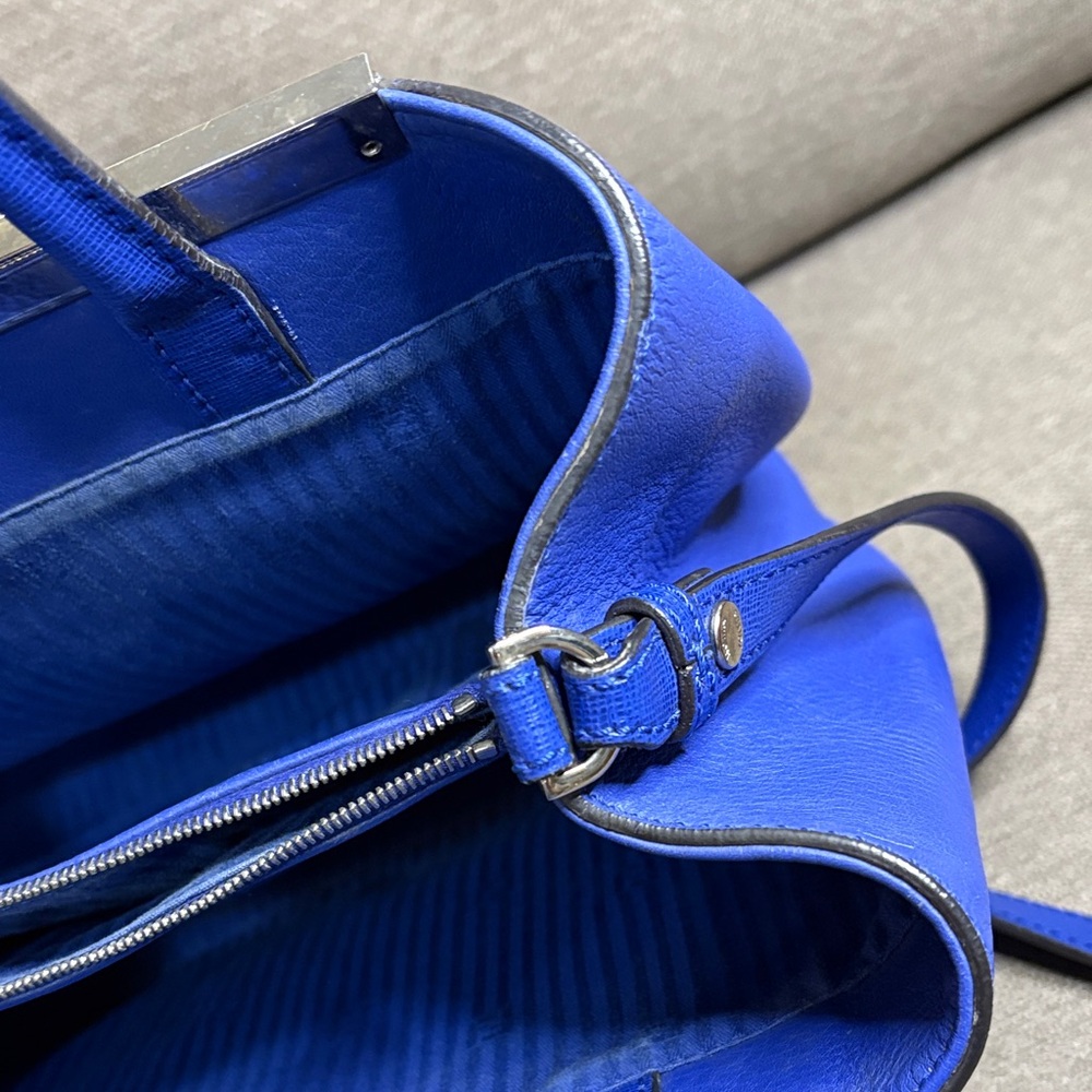 Fendi 2Jours Small Blue Leather Crossbody Satchel Bag Authentic - Picture 13 of 14